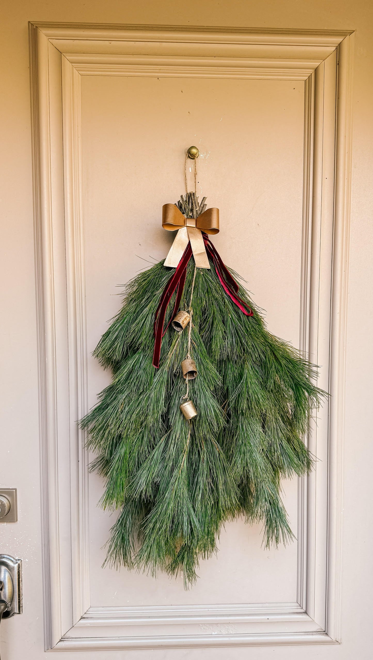 Fresh Greenery Door swag with hand made bells