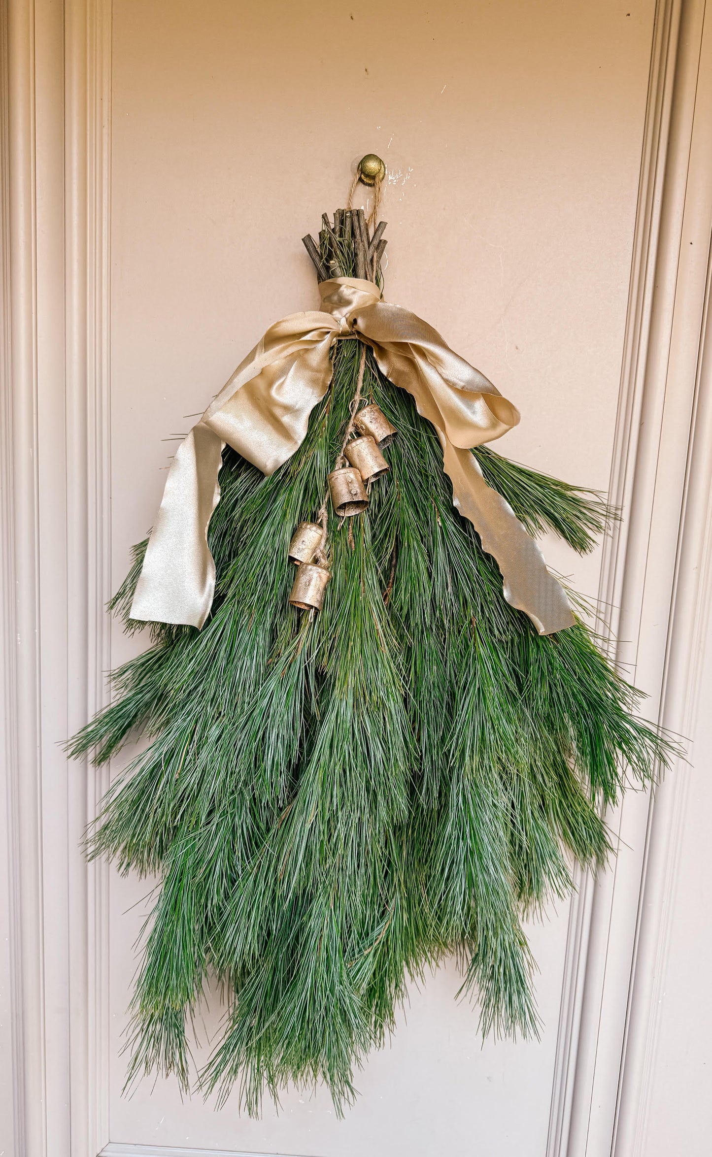 Fresh Greenery Door swag with hand made bells